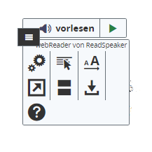 Bild vom Vorlese-Button mit ausgeklappter Menüleiste